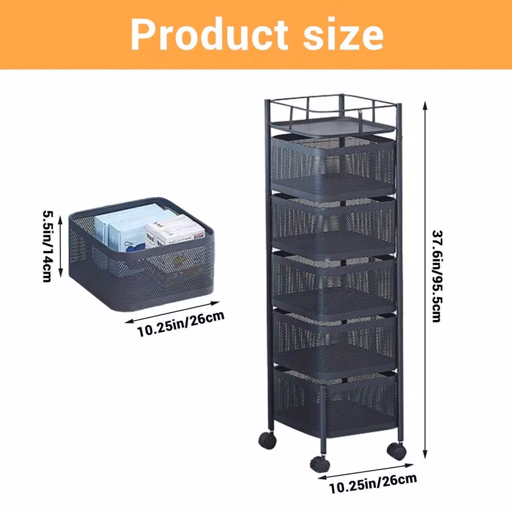 VOGREX 5 Tier Rotating Kitchen Storage Trolley in Black – 2