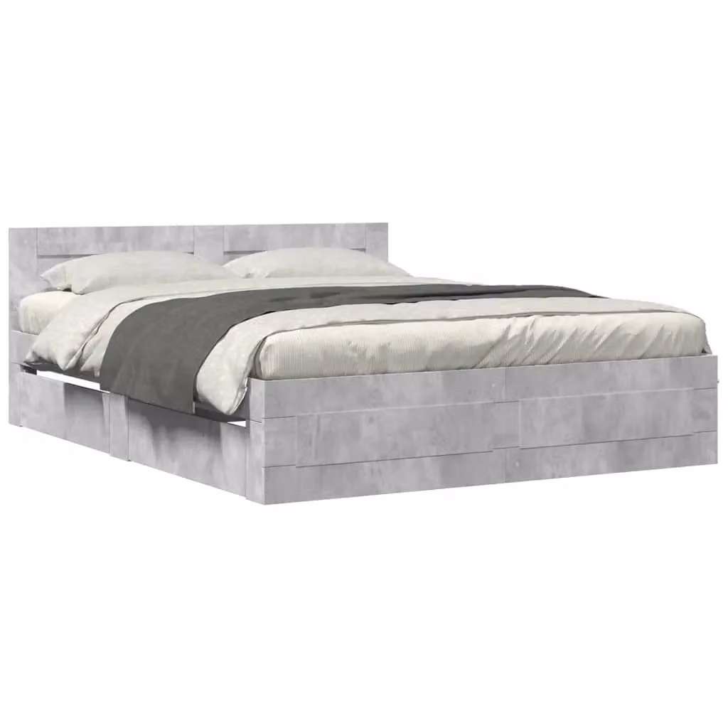Berkfield Home Bed Frame with Headboard and Drawers in Concrete Grey, W/D/H: 160 x 200 cm – 2