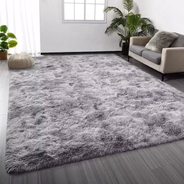 NESTLUNE Tie Dye Light Grey Large Shaggy Rug, W: 230 cm, D: 160 cm – 1