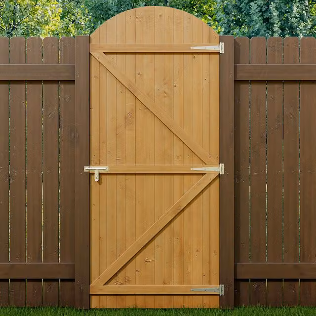 Livingandhome Arch Top Wooden Garden Gate, Brown, W: 105 cm, H: 150 cm