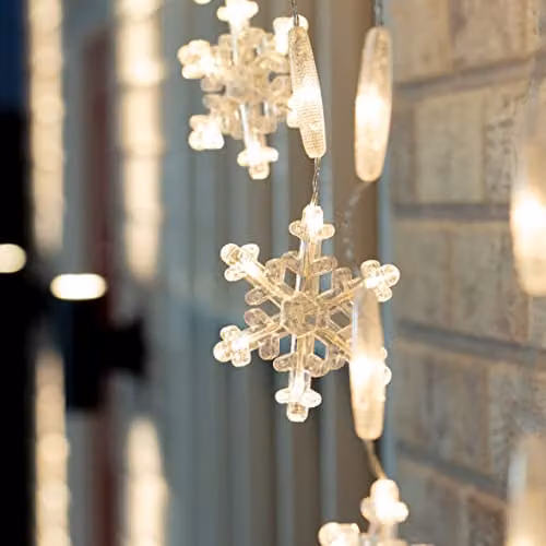 The Christmas Workshop Warm White LED Snowflake Curtain Lights, 2m, Mains Operated – 5