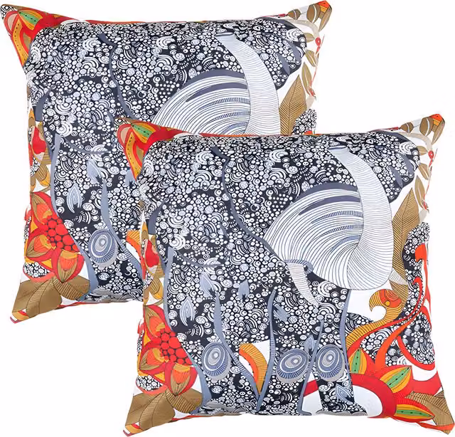 Gardenista Elephant Printed Outdoor Scatter Cushion Set of 2, Multicolour, Polyester