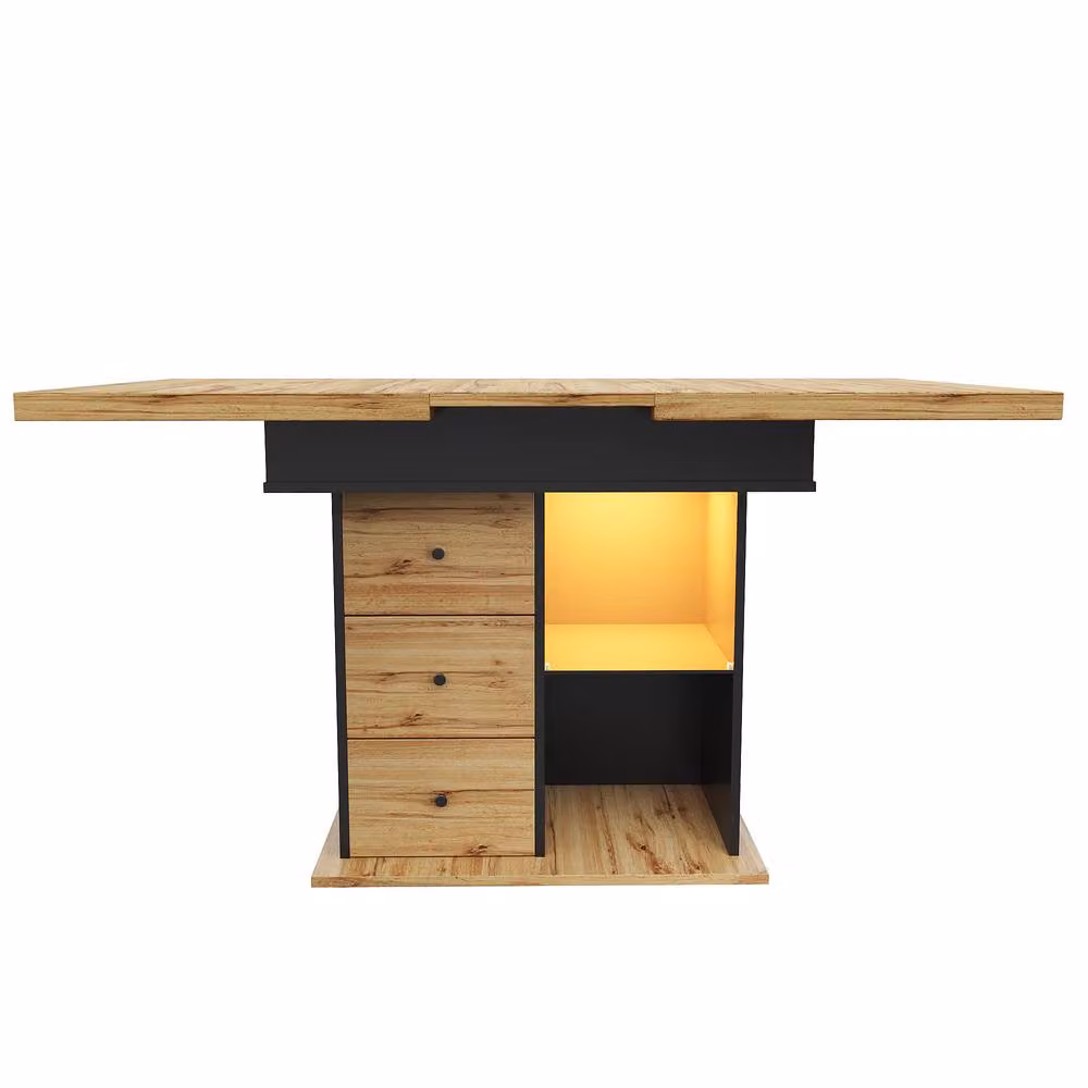 ModernLuxe Extendable Rectangular Dining Table in Brown with LED and Drawers, Seats 4-6, W/D/H: 110 x 60 x 75 cm (Extends to 140 cm) – 2