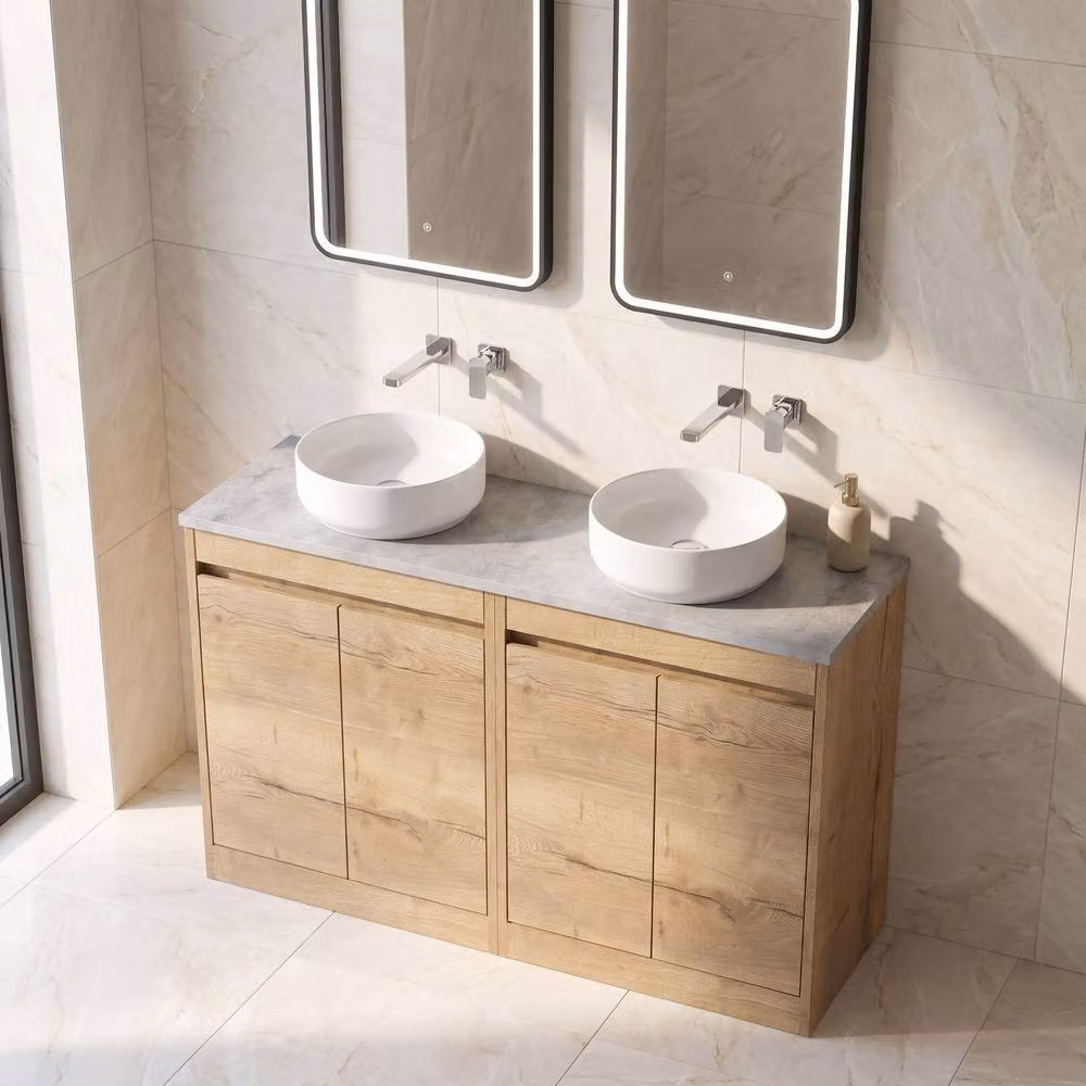 Balterley Modern Handleless 4 Door Bathroom Vanity Unit with Worktop, Brown Autumn Oak, W/D/H: 120 x 39.5 x 83.5 cm – 2