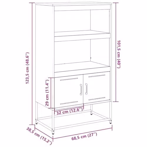 vidaXL Industrial Black Steel Highboard with Internal Shelves and Hinged Doors W/D/H: 68.5 x 38.5 x 123.5 cm – 2