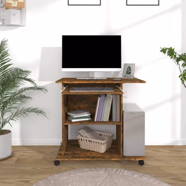 Berkfield Home Modern Computer Desk in Smoked Oak Brown, W/D/H: 80 x 50 x 75 cm