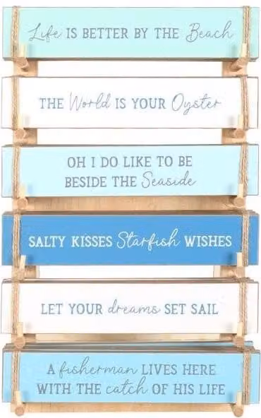 KDMD Set of 36 Multicolour Nautical Maritime Wooden Word Block Signs for Tabletop Display