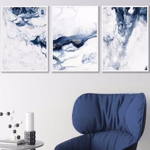 ARTZE Set of 3 Blue Abstract Nature Paper Posters, W: 29.7 cm x H: 42 cm