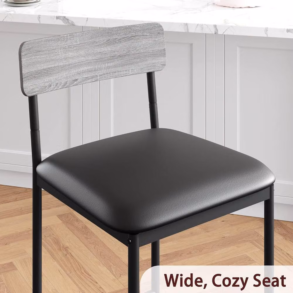 London Boutique Set of 2 Upholstered Counter Height Bar Stools in Dark Grey – 4