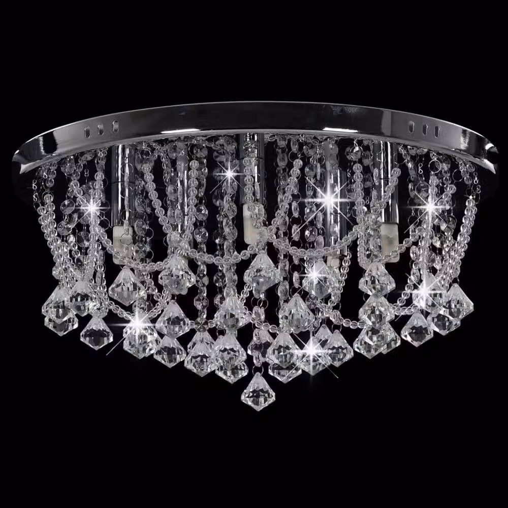 Berkfield Home Round Crystal Ceiling Lamp in Silver and Chrome with 4 x G9 Bulbs – 2