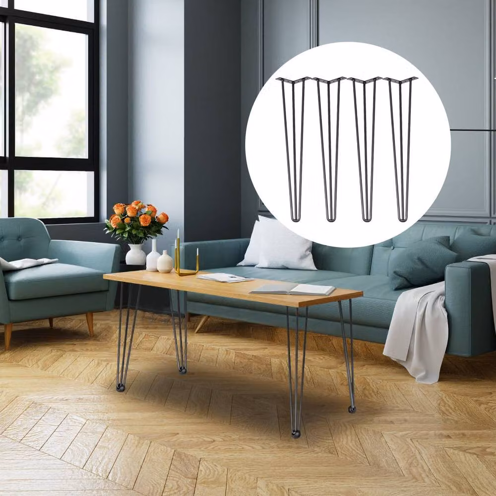 VEVOR Heavy Duty Steel Hairpin Table Legs Set of 4, Matt Black, Height: 66.04 cm – 3