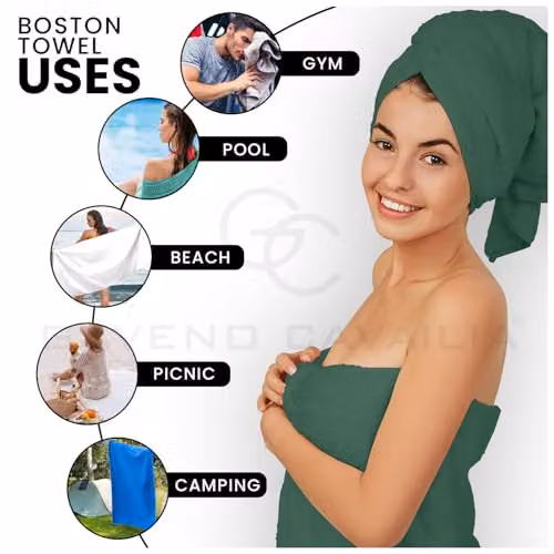 Gaveno Cavailia 8 Piece Cotton Towel Set in Green, 450 GSM Quick Dry Absorbent Towels including 4 Face Towels, 2 Hand Towels and 2 Bath Towels – 4