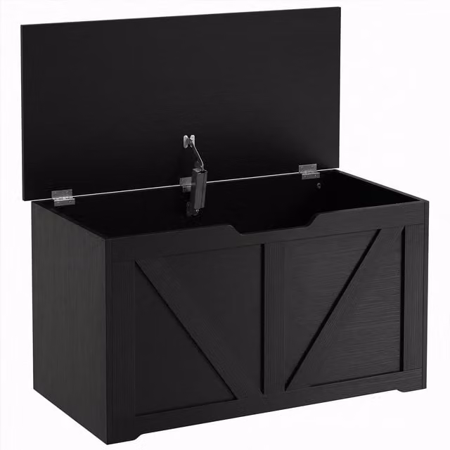 HOMCOM 100L Home Storage Box with Soft-Close Safety Hinge in Black Wood-Effect, W/D/H: 80 x 45 x 136 cm