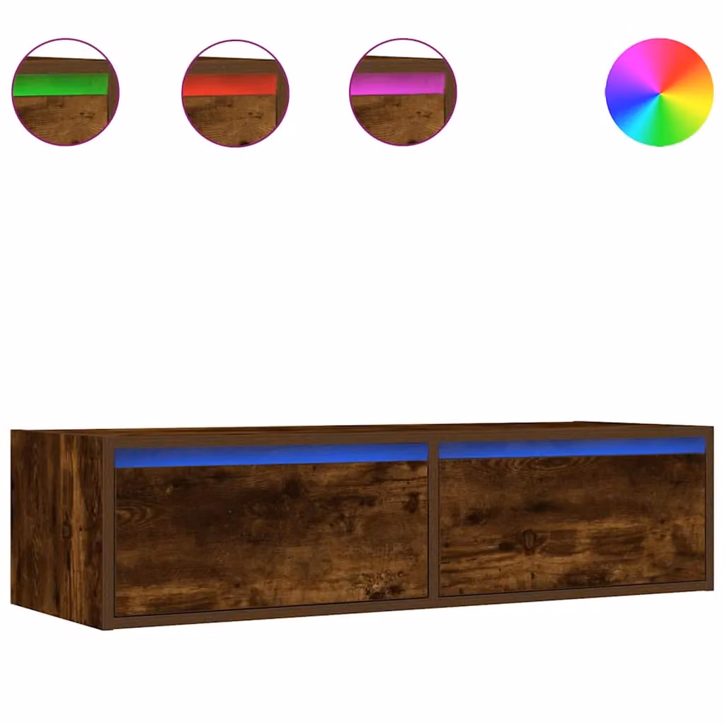 Berkfield Home Modern Smoked Oak TV Cabinet with Integrated LED Lights in Brown, W: 100 cm, D: 35.5 cm, H: 25 cm – 2