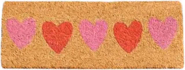 Garden Mile Weatherproof Coir Outdoor Insert Mat with Heart Design in Brown, Pink and Red