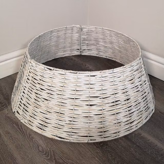 Samuel Alexander White Wash Wicker Rattan Christmas Tree Skirt