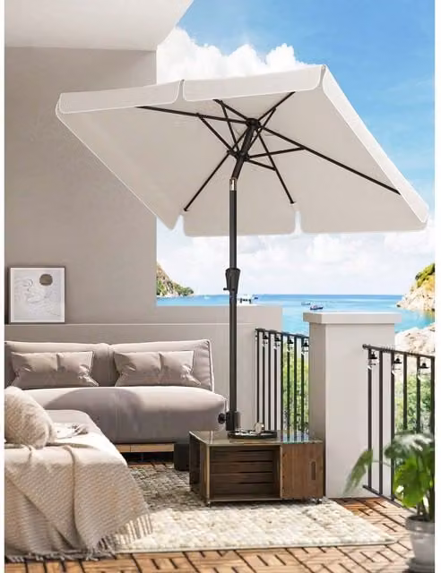 SONGMICS Rectangular Patio Umbrella with Tilt in White and Grey, UPF 50+ Polyester and Steel Construction