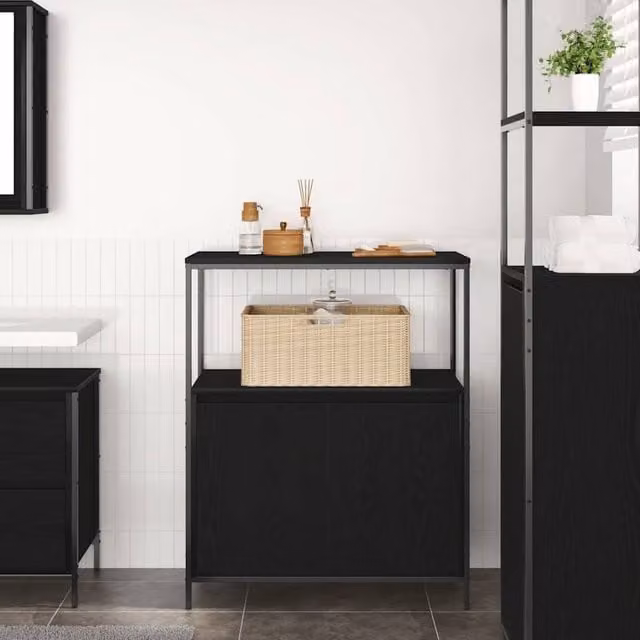 Berkfield Home Durable Black Oak Bathroom Cabinet with Internal Shelves, W/D/H: 76.5 x 35 x 95 cm