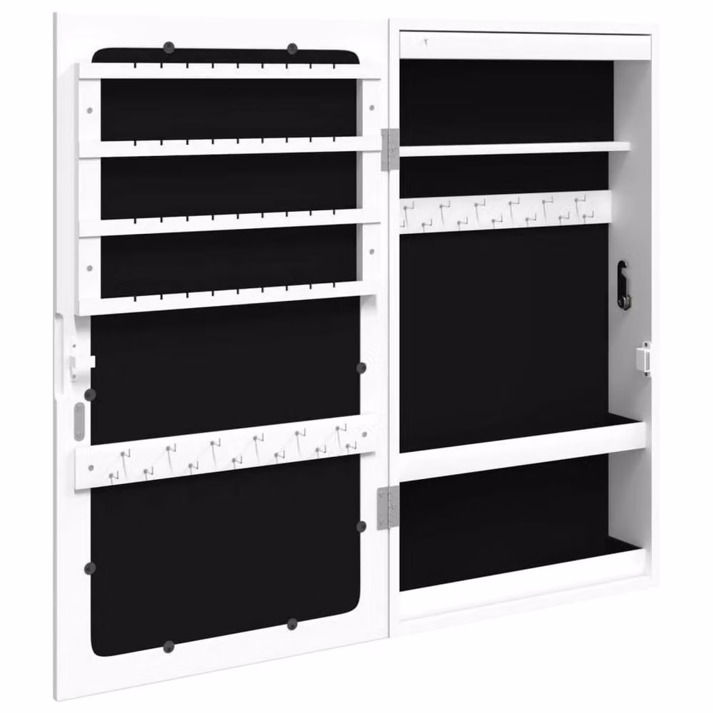 Berkfield Home White Mirror Jewellery Cabinet with LED Lights, Wall Mounted, W: 37.5 cm, D: 10.0 cm, H: 67.0 cm – 2