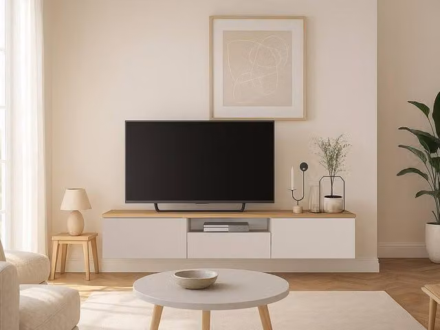 LOTULA Vente-unique Floating TV Unit with 3 Doors and 1 Niche in Beige and Natural