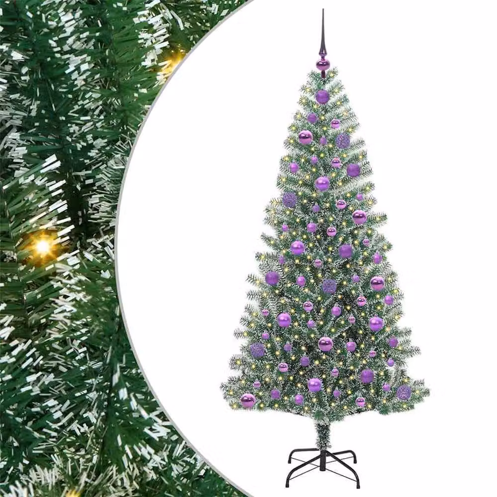 Berkfield Home Snow Flocked Artificial Christmas Tree with LED Lights, Green, Height: 180 cm – 2