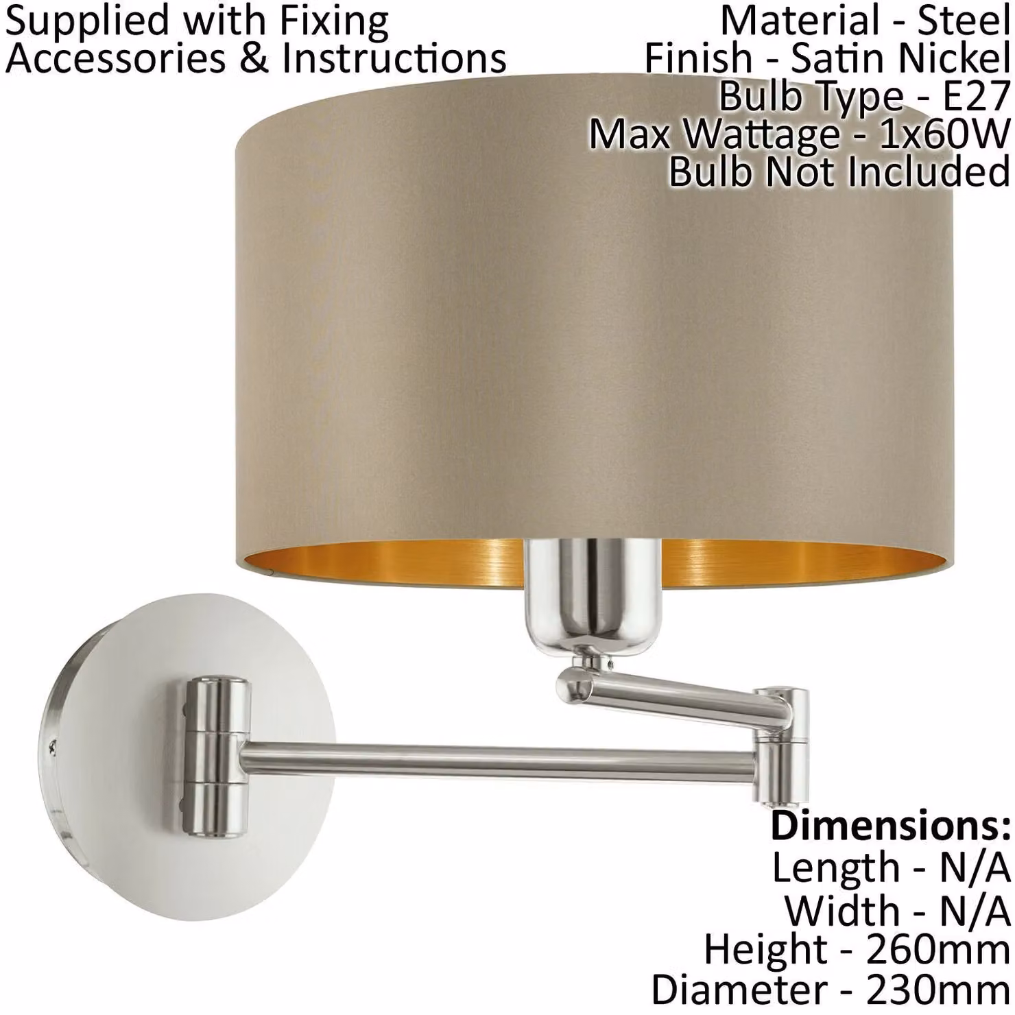 Loops Ceiling Pendant Light and 2x Matching Wall Lights in Taupe and Gold Fabric – 2