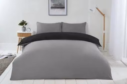 New Edge Blinds Reversible Microfibre Duvet Cover in Black and Grey, W: 90 cm, L: 200 cm