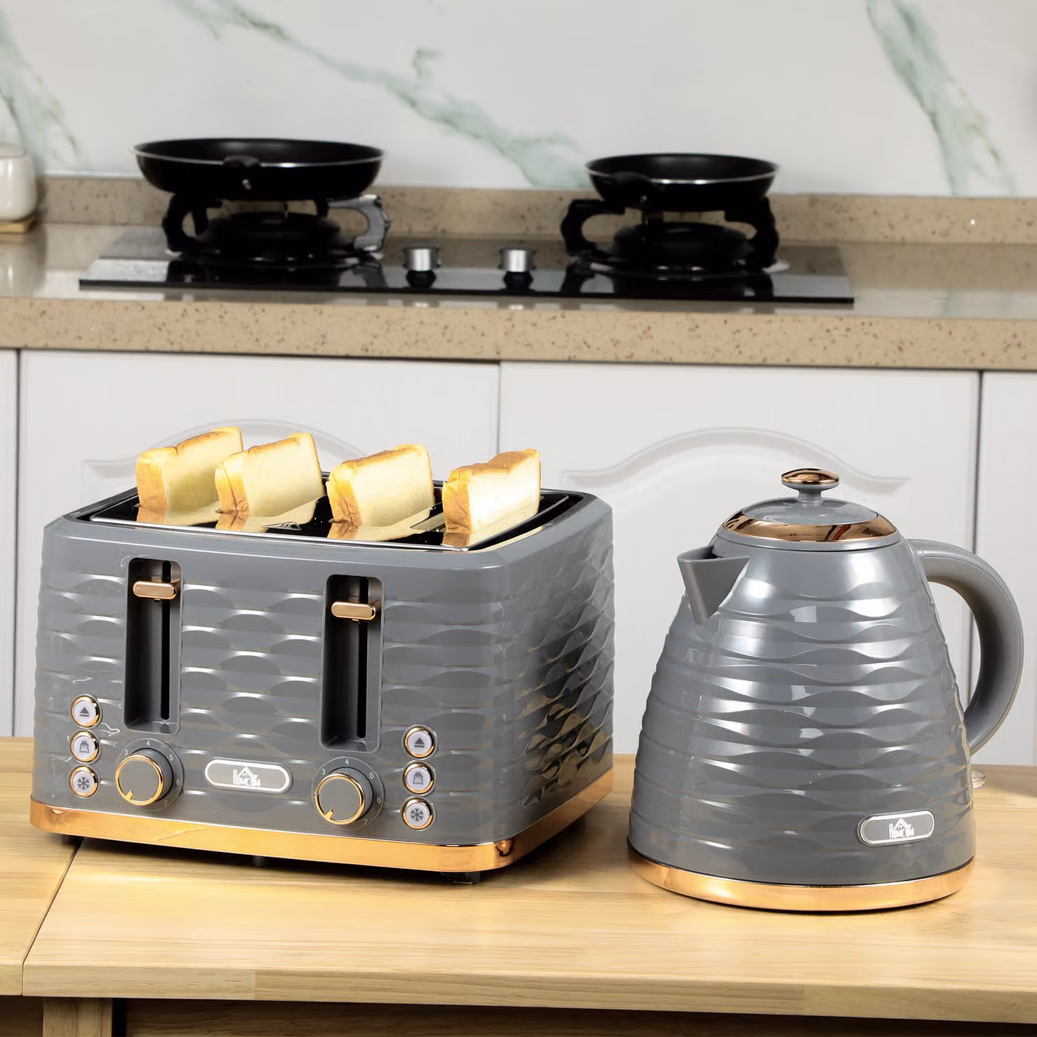 HOMCOM 4 Slice Toaster in Grey with 1600W Power and 7 Browning Levels – 2