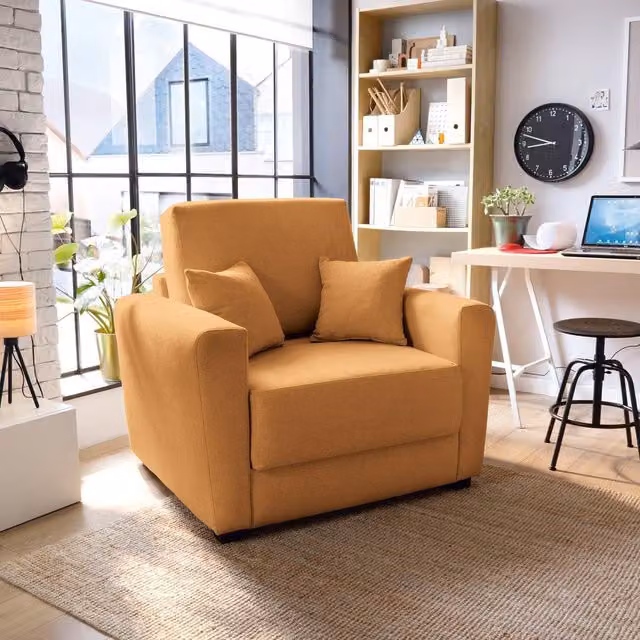 Abakus Direct Olly Single Sofa Bed in Saffron Orange Linen – 1