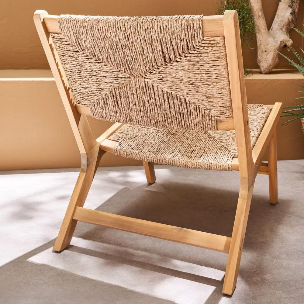 sweeek Pair of Rustic Acacia Wood Garden Chairs with Beige Resin Straw-like Seats – 3