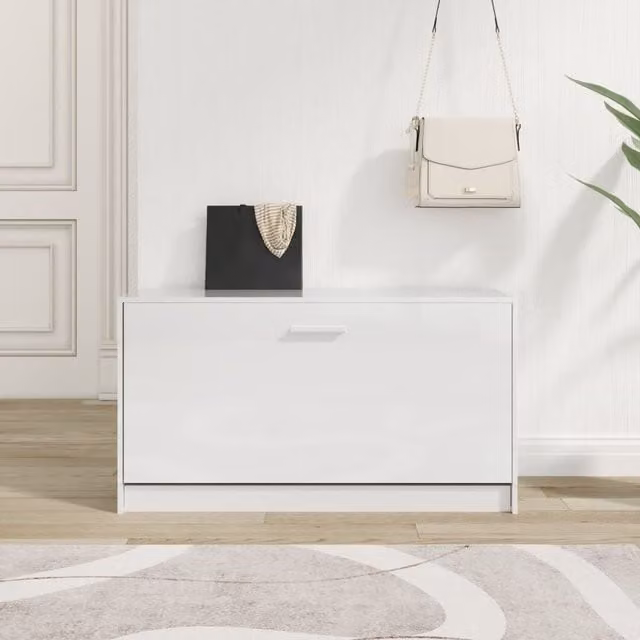 Berkfield Home High Gloss White Shoe Bench, W/D/H: 80 x 24 x 45 cm