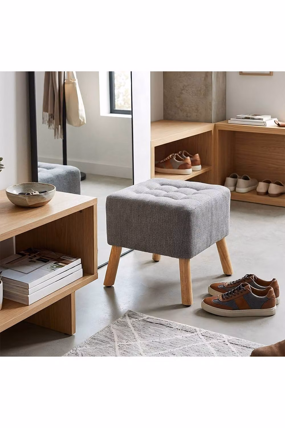 Living and Home Grey Chenille Upholstered Cube Footstool – 3