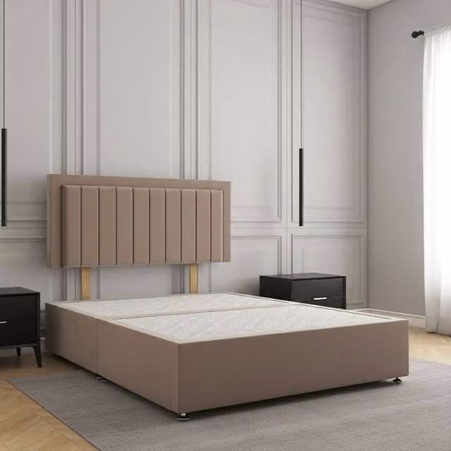Regional Furnishings King Size Plush Velvet Divan Bed with 24 inch Headboard in Bronze, W/D/H: 180 x 200 cm