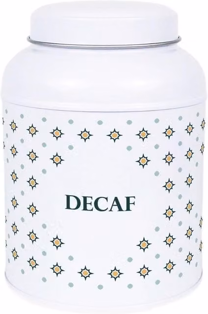 Purely Home Octagonal Stars Decaf Hot Chocolate Canister with Small Dome Lid, White Metal Kitchen Storage Tin