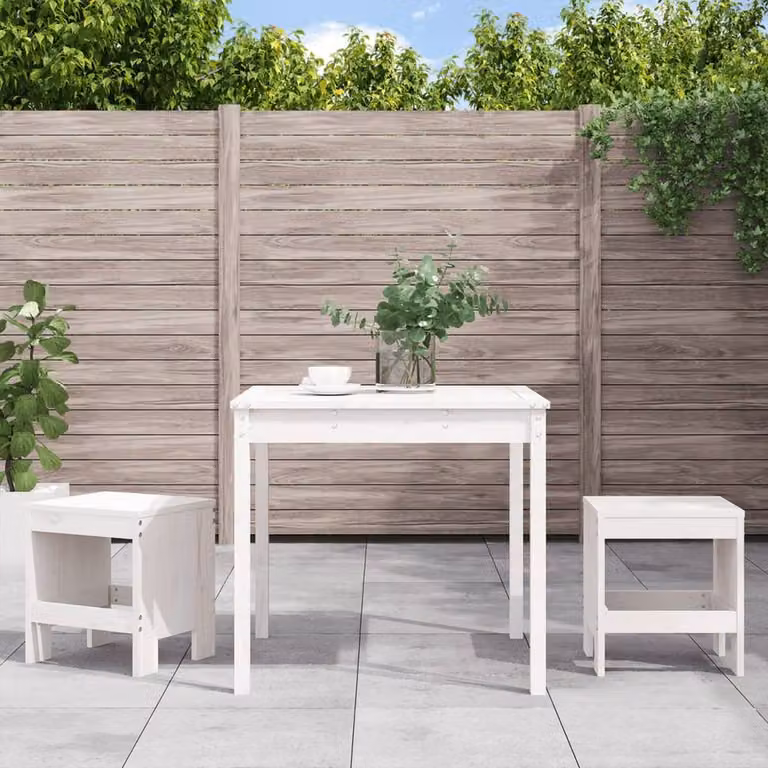 Berkfield Home Beautiful 3 Piece White Solid Pine Garden Bistro Set