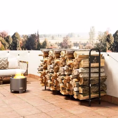 Outsunny Steel Firewood Log Rack in Matt Black – 7