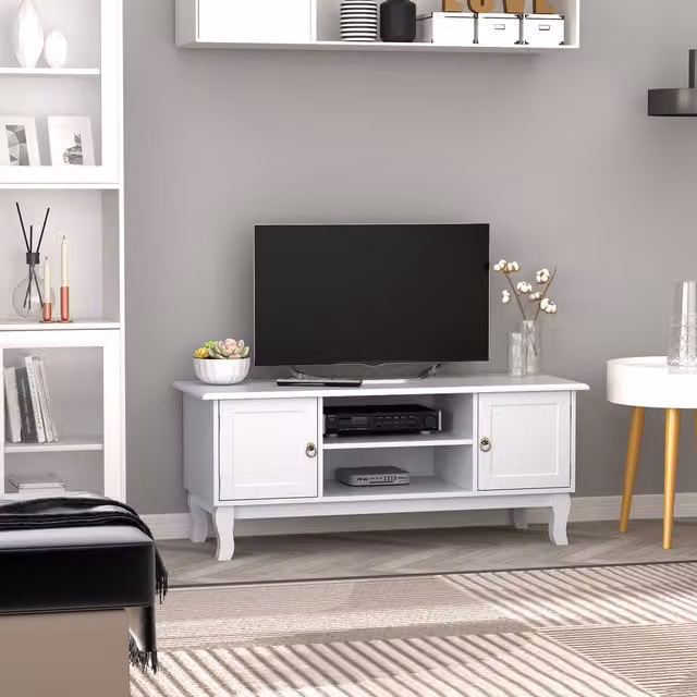 HOMCOM Modern High Gloss White TV Stand Unit with Drawer
