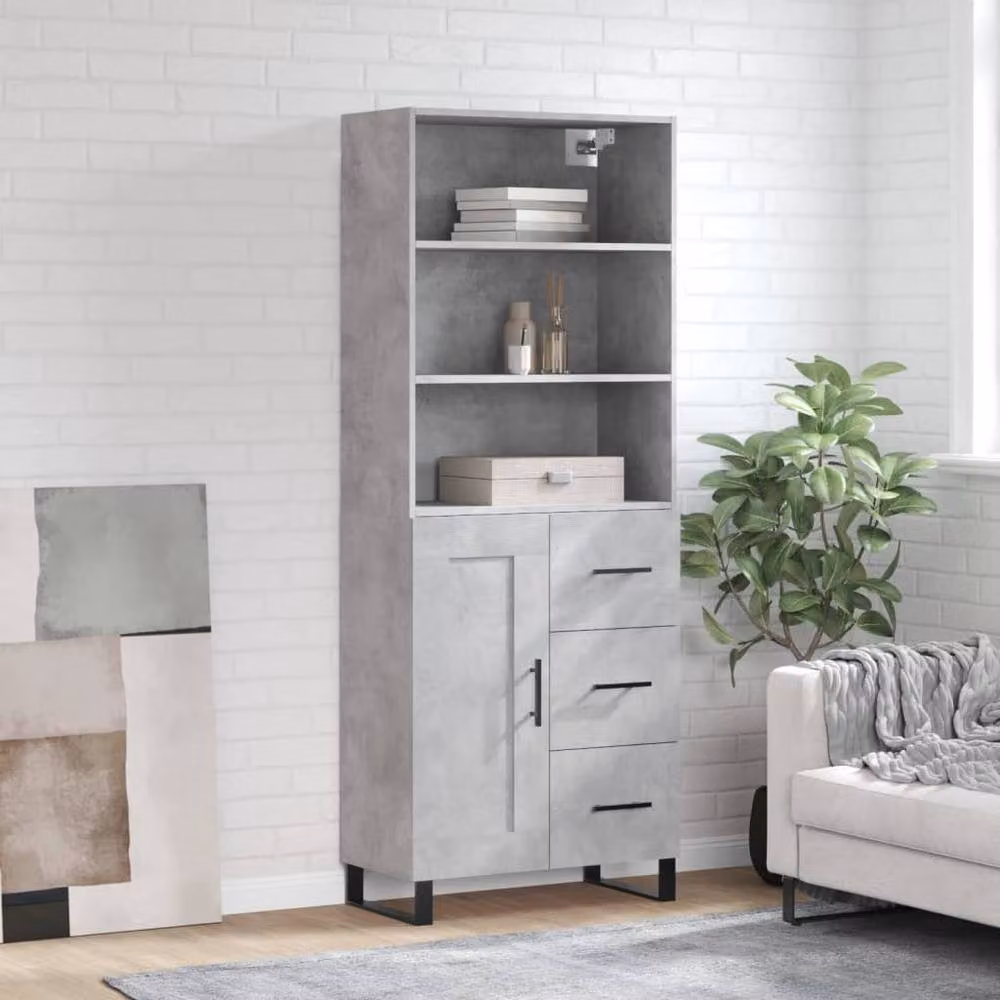 Berkfield Home Highboard in Concrete Grey, W/D/H: 69.5 x 34 x 180 cm – 2