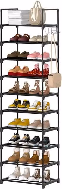 VOGREX 10 Tier Vertical Slim Shoe Rack, Tall Narrow Footwear Storage Shelf in Black – 1