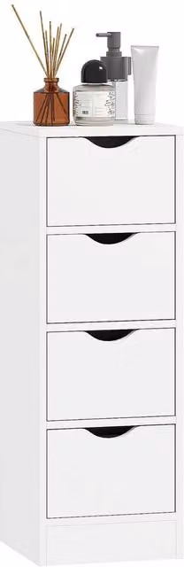 FORGEVIO Freestanding Narrow White Bathroom Cabinet with 4 Drawers