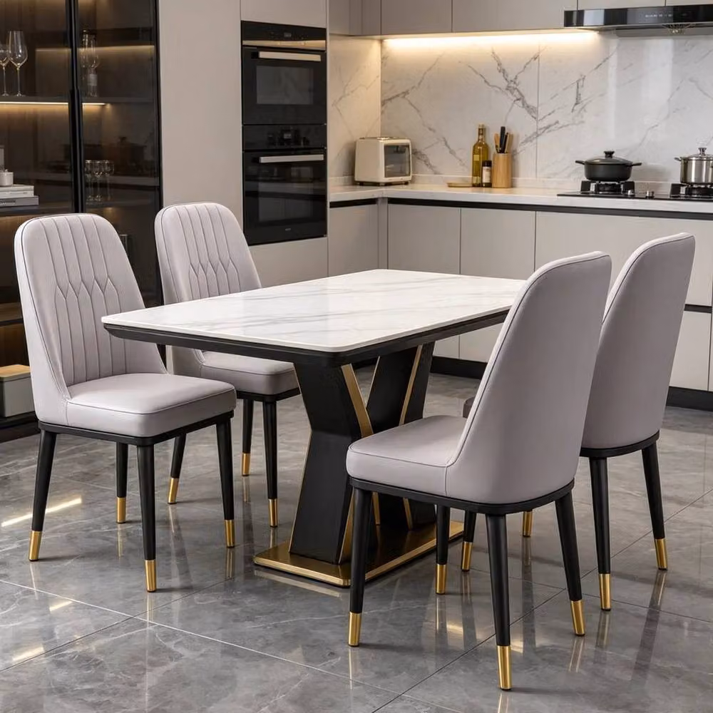 FLAVORA Set of 4 Grey Faux Leather Modern Dining Chairs – 4