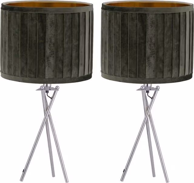 First Choice Lighting Sundance Set of 2 Table Lamps with Fabric Shades in Chrome and Green