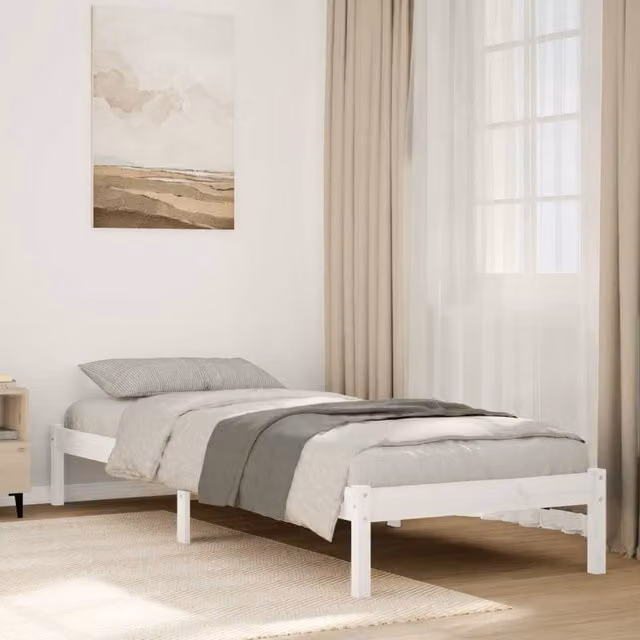 Berkfield Home Extra Long Solid Wood Pine Bed Frame in White, W: 80 cm, L: 210 cm – 1