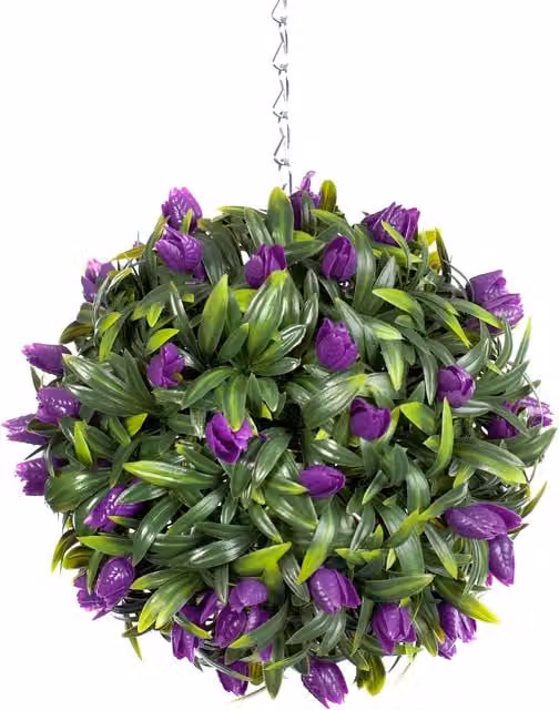 Best Artificial LTD Purple Tulip Hanging Basket Flower Topiary Ball, Diameter: 24 cm