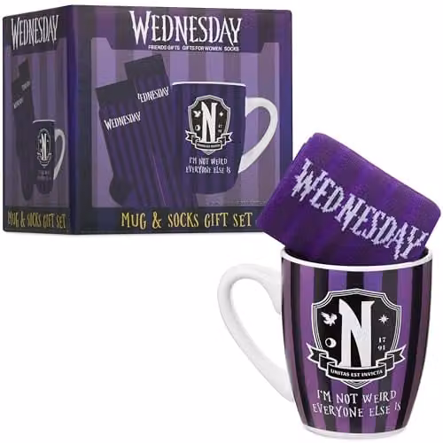 Get Trend Wednesday Mug and Socks Set in Purple and Black, 315ml – 1