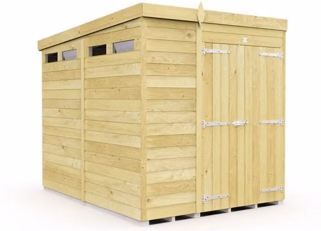 Buttercup Farm Pent Security Wood Shed with Double Doors in Brown, L231 x W185 x H201 cm – 1