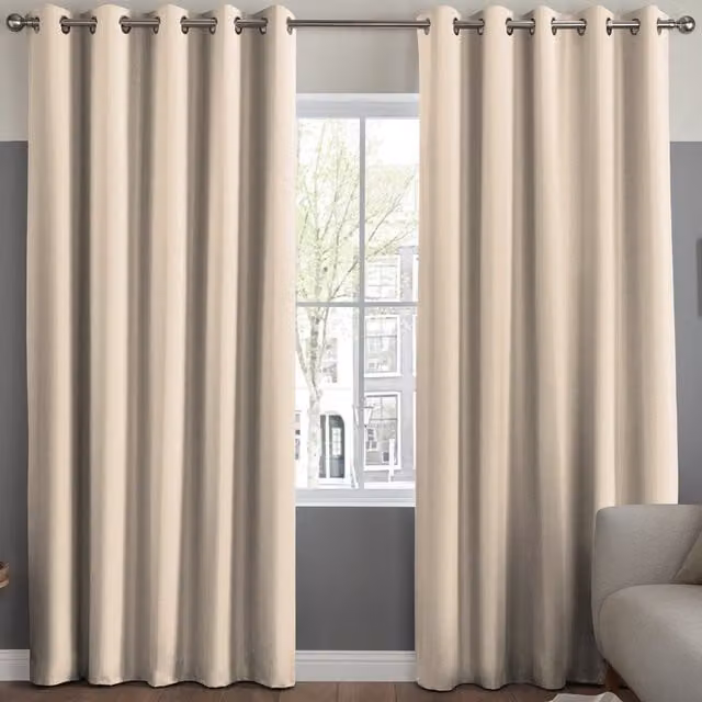 Simply Collection Made to Measure Blackout Checked Fabric Panel Curtain in Beige with Eyelets