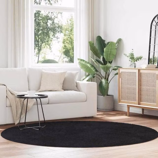 Berkfield Home NAVARRA Black Shaggy High Pile Polyester Rug, W/D/H: 200 x 200 x 1 cm – 1
