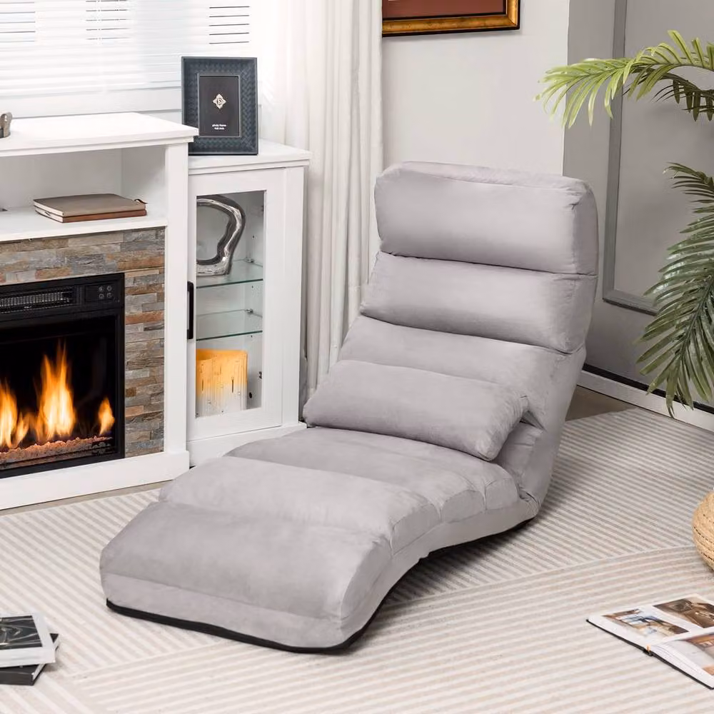 EONLION Grey Folding Lazy Sofa Bed with 5-Position Adjustable Chaise Lounge and Microfibre Fabric – 2