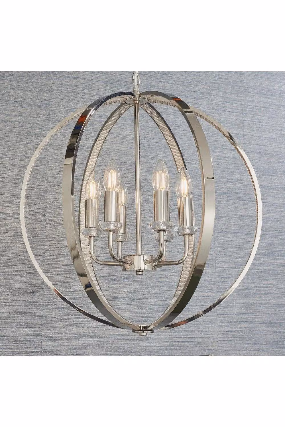 Netlighting Ritz 6 Light Ceiling Pendant in Grey with Clear Faceted Acrylic and Bright Nickel Finish, E14 – 2